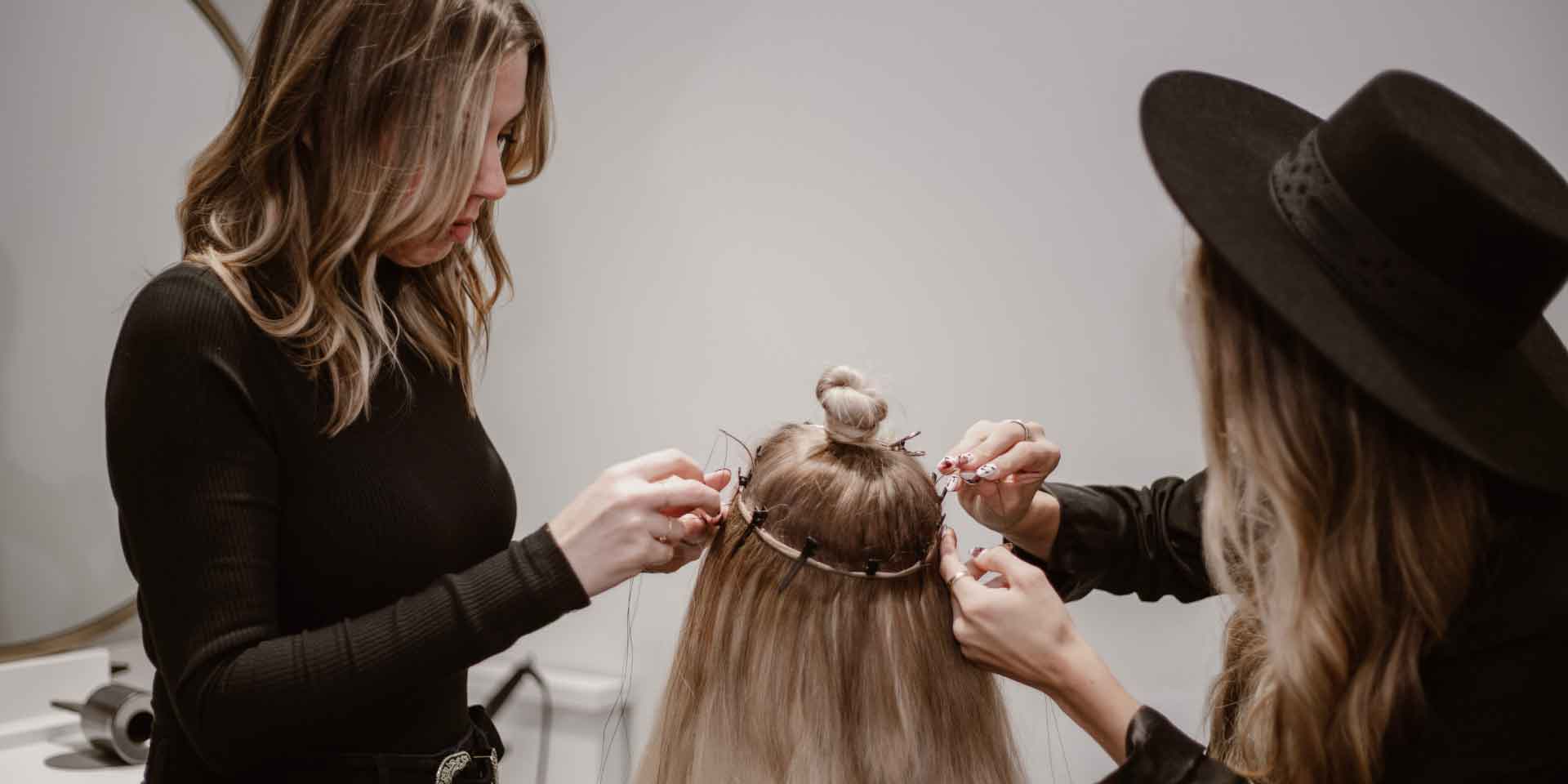 hand-tied wefts applied
